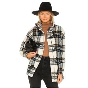 VERONICA BEARD Cael Plaid Toggle Dickey Wool Coat in White Multi